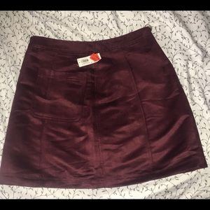 Burgundy A-line suede skirt
